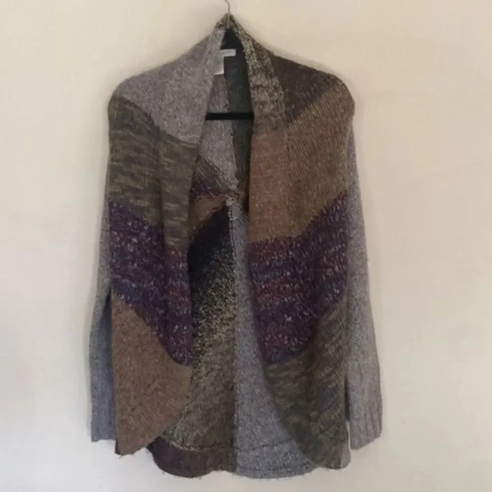 A Gianetti Open Front Cardigan Sweater Acrylic Wool Alpaca Brown Tones